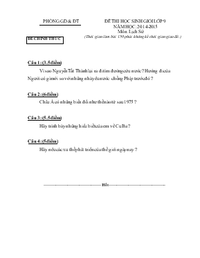 Đề 1 thi học sinh giỏi lớp 9 năm học 2014-2015 môn lịch sử